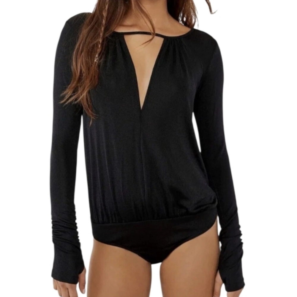 Free People Intimately Kaya Keyhole Thumb Hole Bodysuit Black Size M
